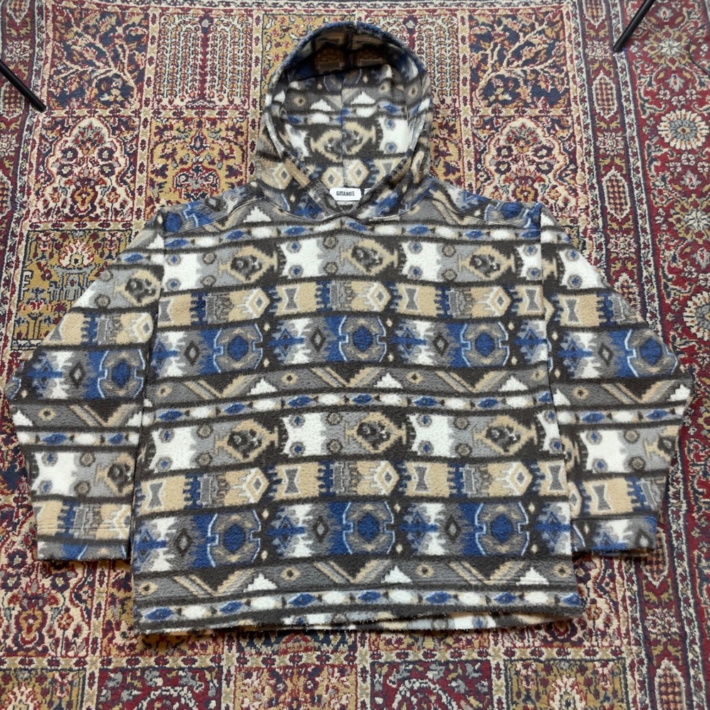 Gitano Mens Geometric Aztec striped Fleece‎ Hoodie Long Sleeve Casual Comfort L